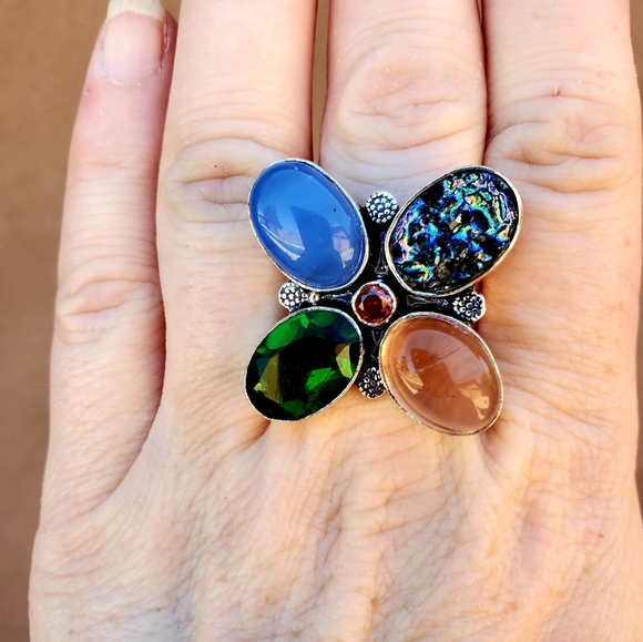 New Huge Multi Gemstone 925 Silver Statement Ring. - Picture 8 of 13